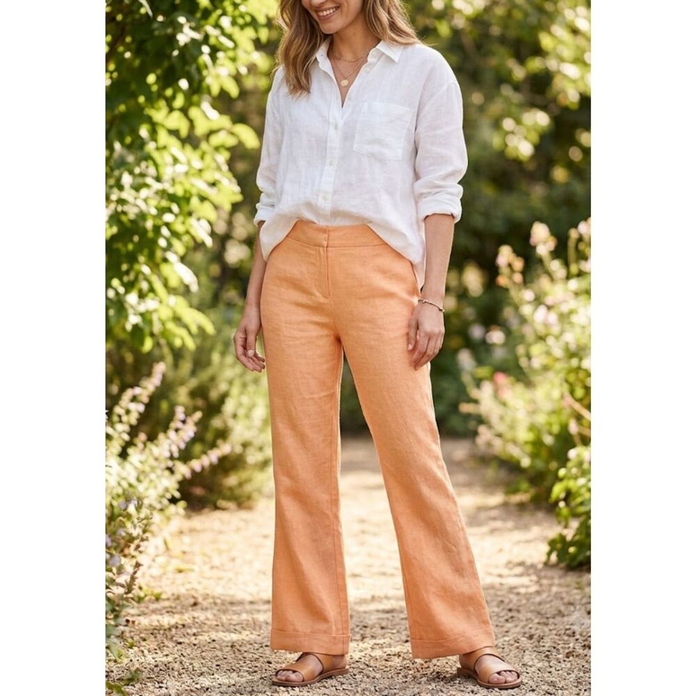 Etcetera Orange Linen Cotton Bootcut Pant Women's Size 8